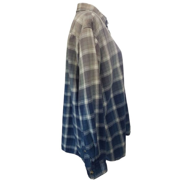 Upcycled Distressed Flannel with "Butterfrog" Embroidered Patch XL - Picture 3 of 7